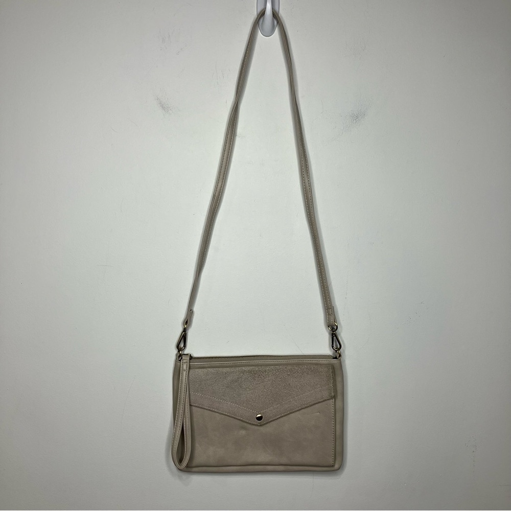 Street level faux Suede crossbody‎ purse gray